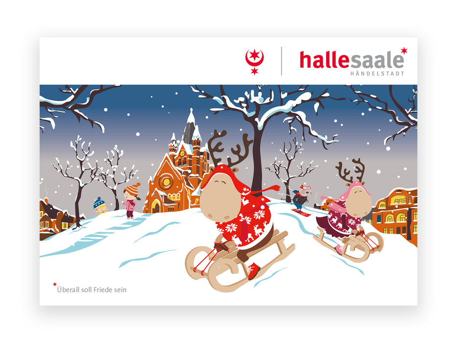 Postkarte "Finni & Rudi" – Adventszeit *Überall soll Friede sein