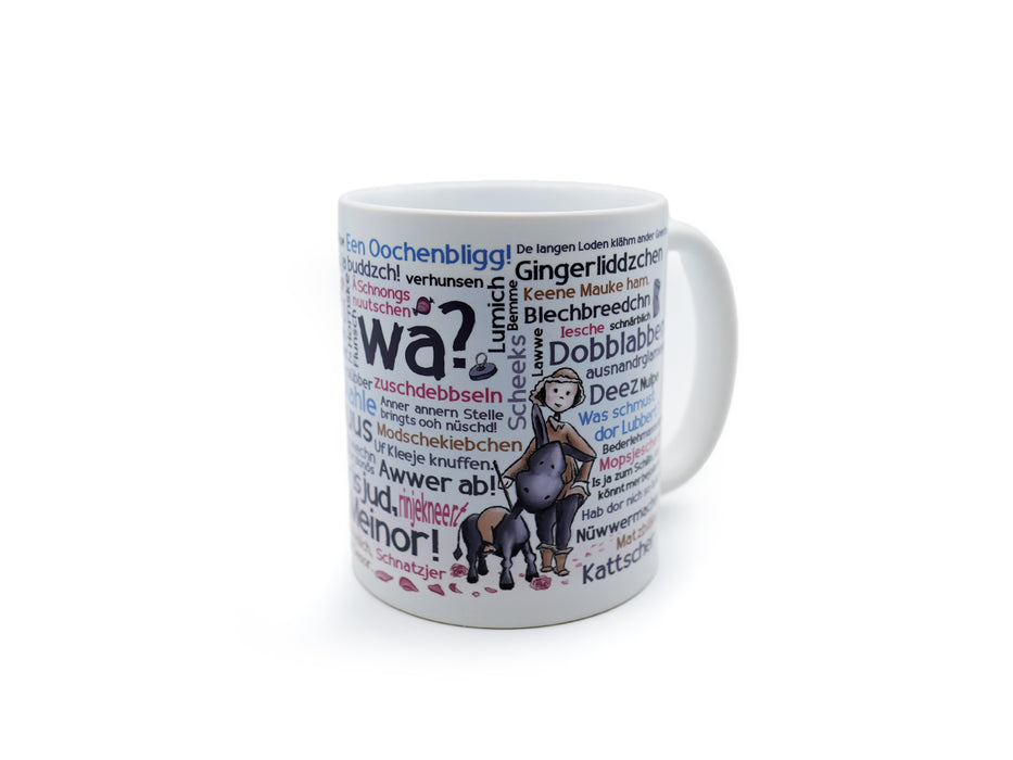 Hier draus wird jeschlabbert Diese Tasse ist wirklich buddzsch und wer reinillert, entdeckt bestimmt einen Schmackofatz für sich. Künstlerin: Selina Peterson. Produktinformationen: Tasse, Kaffeebecher, Teepott mit Begriffen in Hallescher Mundart Spülmaschinen geeignet Material: Keramik Fabe: weiß Fassungsvermögen: ca. 0,2 l