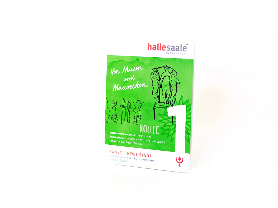 Kunst findet Stadt Die Route 1 der "Kunststadt-Pläne" steht ganz im Zeichen der halleschen Bildhauer-Tradition, die mit der Einrichtung der ersten Fachklasse für Plastik an der damaligen Handwerker- und Kunstgewerbeschule Halle ihren Anfang nahm.