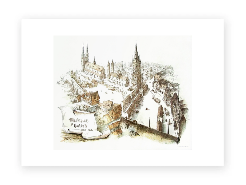 Postkarte "Hallescher Marktplatz anno 1500"