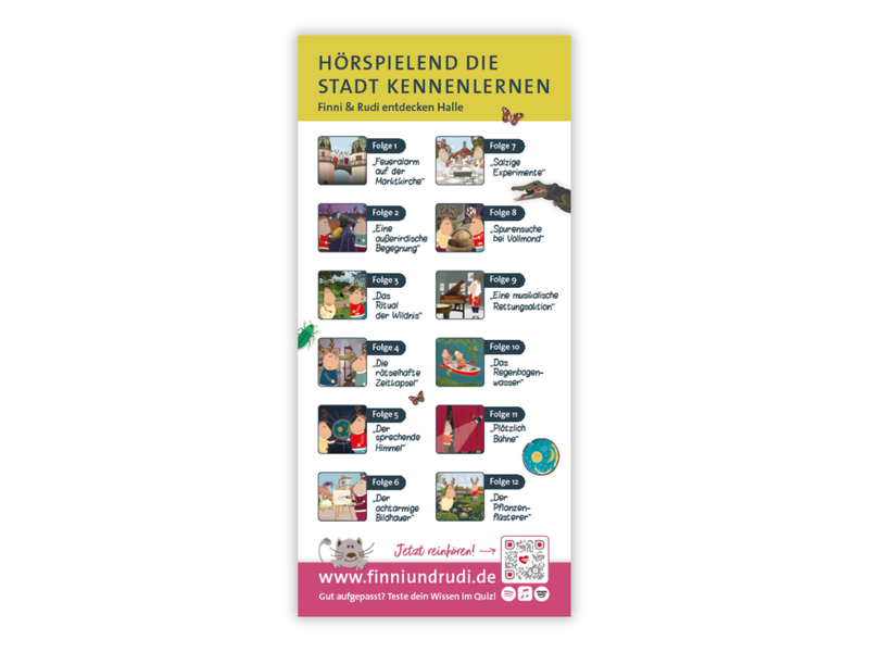 Flyer Hörspielreihe "Finni & Rudi entdecken Halle"