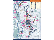„Nachtstadtplan Halle (Saale)“ ist eine anschauliche, illustrierte Karte der Halleschen Innenstadt, auf der Nachtlokale – Bars, Restaurants, Theater wie die Halleschen Bühnen – und Sehenswürdigkeiten mit Symbolen, rosafarbenen handschriftlichen Notizen und einer Legende in der oberen rechten Ecke markiert sind.