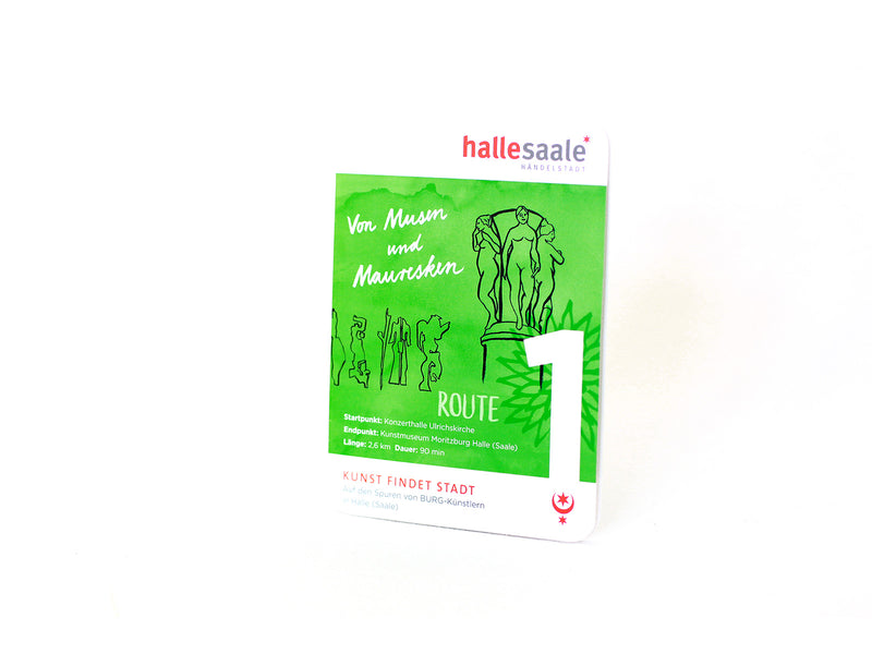 Kunst findet Stadt Die Route 1 der "Kunststadt-Pläne" steht ganz im Zeichen der halleschen Bildhauer-Tradition, die mit der Einrichtung der ersten Fachklasse für Plastik an der damaligen Handwerker- und Kunstgewerbeschule Halle ihren Anfang nahm.